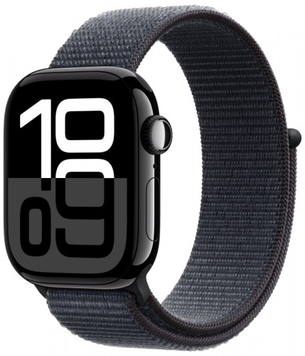 Apple Watch Series 10 46mm, Aluminum, Jet Black, Sport Band, Dark Blue
