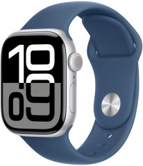 Apple Watch Series 10 42mm, Aluminum, Silver, Sport Loop, Blue Denim, S/M
