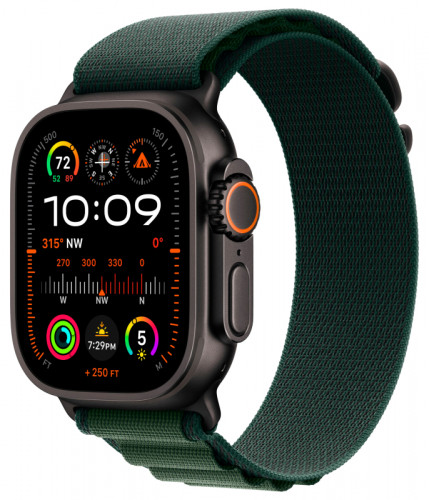 Apple Watch Ultra 2 GPS + Cellular 49mm, Black Titanium, Alpine Loop, Green, M